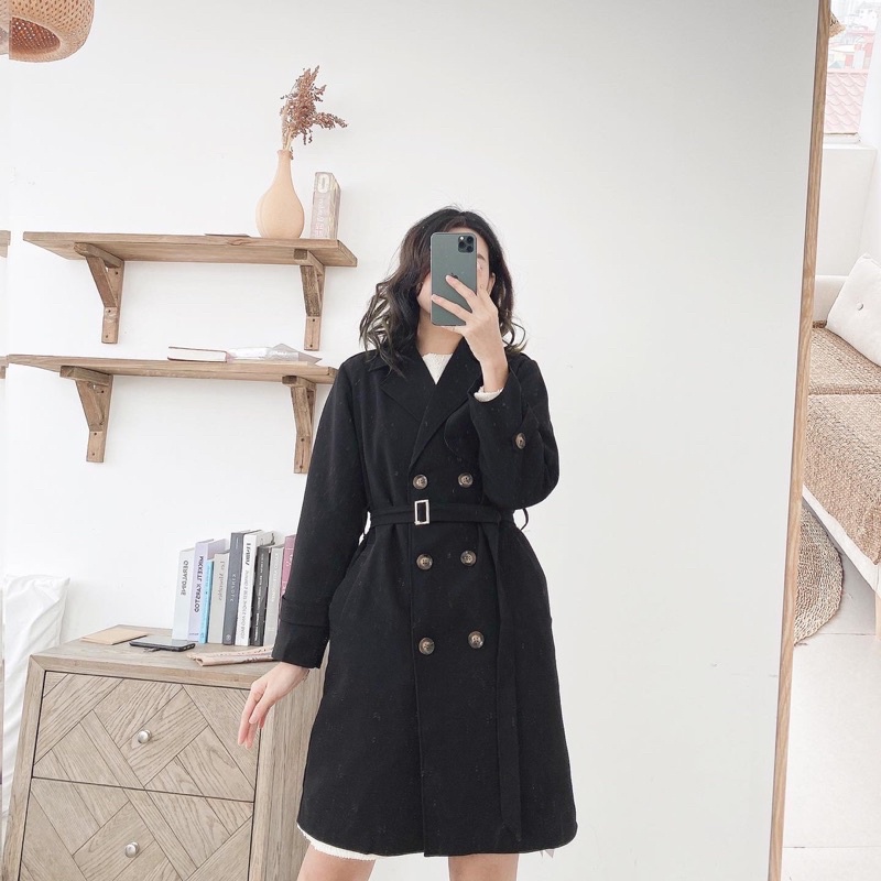 trench coat 6 khuy đen