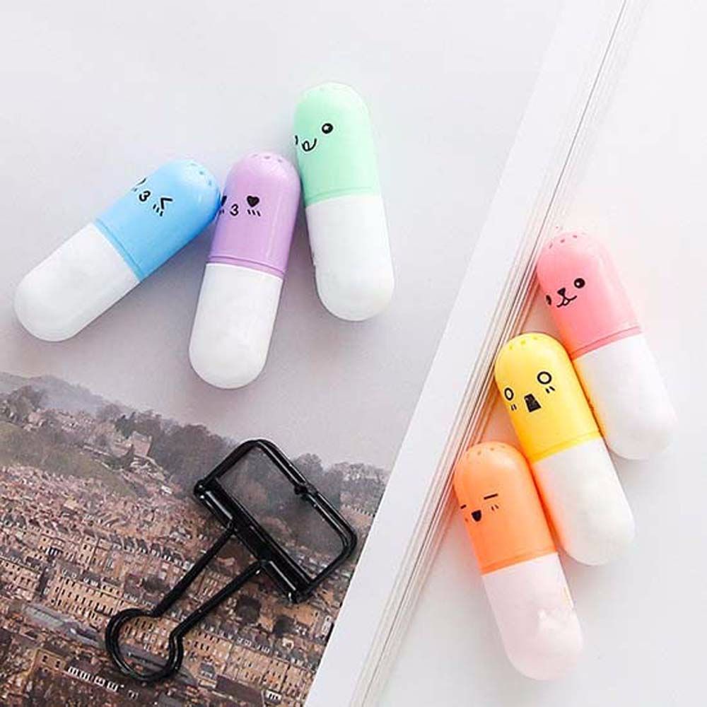 6 Bút dạ quang hình viên thuốc nhiều màu dễ thương