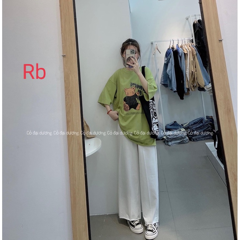 Set bộ nữ mặc nhà và đi chơi,Set đồ bộ nữ in gấu form thụng rộng tay lỡ kèm quần ống rộng trắng