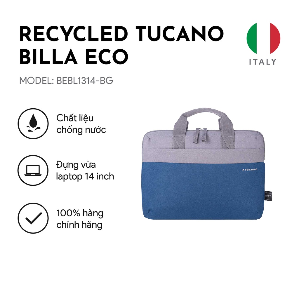 Túi xách Laptop/ Macbook Recycled Tucano Billa Eco công sở cap cấp chống sốc 14 inch