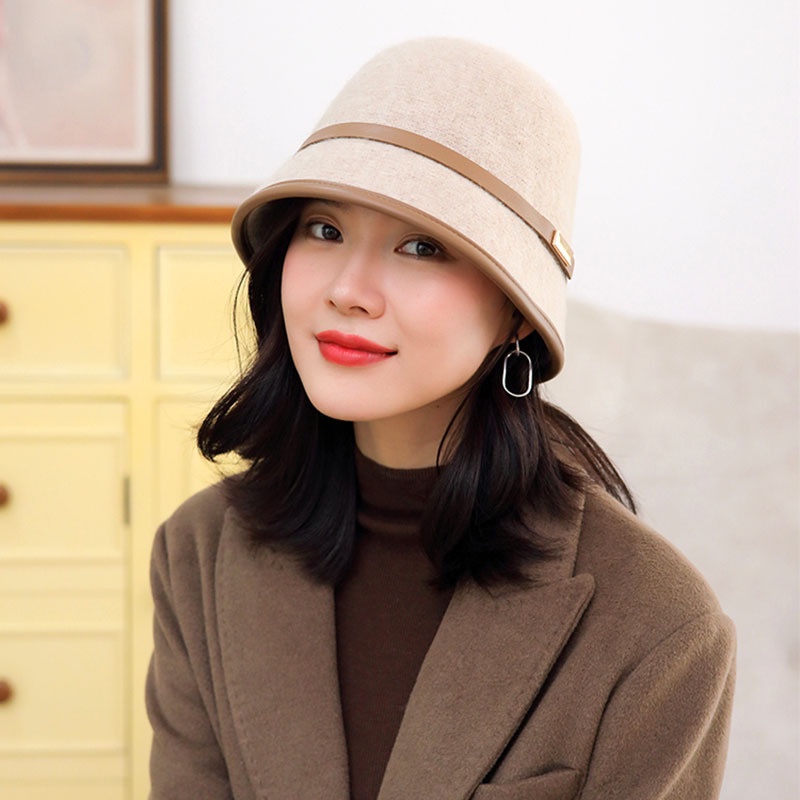 Mũ len rộng vành màu đen thời trang thu đông cho nữ