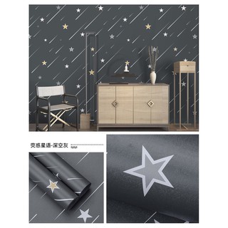 1M x 45cm Giấy dán tường có sẵn keo - sao băng nền xám đậm