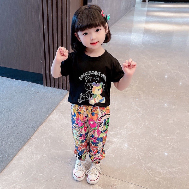 Sale sốc Bộ cộc tay cho bé, quần áo bé gái ngắn tayhình gấu đáng yêu chất cotton 4 chiều dư xịn size từ 10 đến 40kg