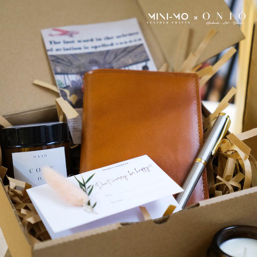 Set quà tặng Sổ tay MINI-MO da bò thật mix Nến thơm handmade tinh dầu thiên nhiên, GS-01