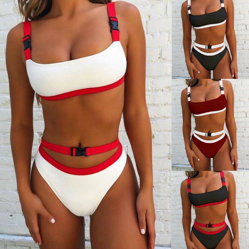 Bộ bikini lưng cao có đệm nâng ngực quyến rũ năng động cho nữ