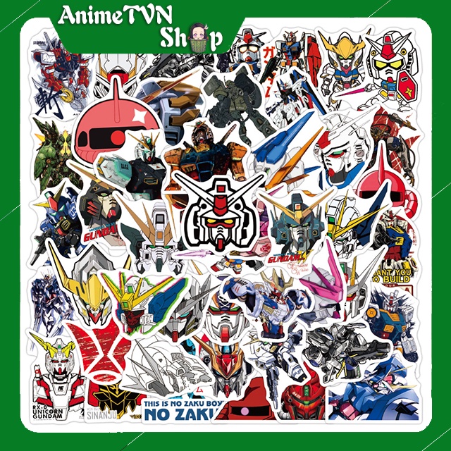 Miếng dán Sticker Anime Manga Robot Gundam trọn bộ 100 hình - In rõ ràng sắc nét khó tróc
