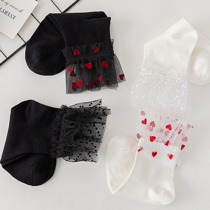 Youyo Đôi Vớ Lưới Xếp Ly Cổ Cao Đến Mắt Cá Chân Phong Cách Preppy Ngọt Ngào Cho Nữ