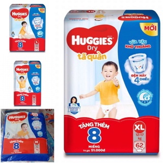 Bỉm tã quần Huggies M74 L68 XL62 XXL56 tặng thêm miếng