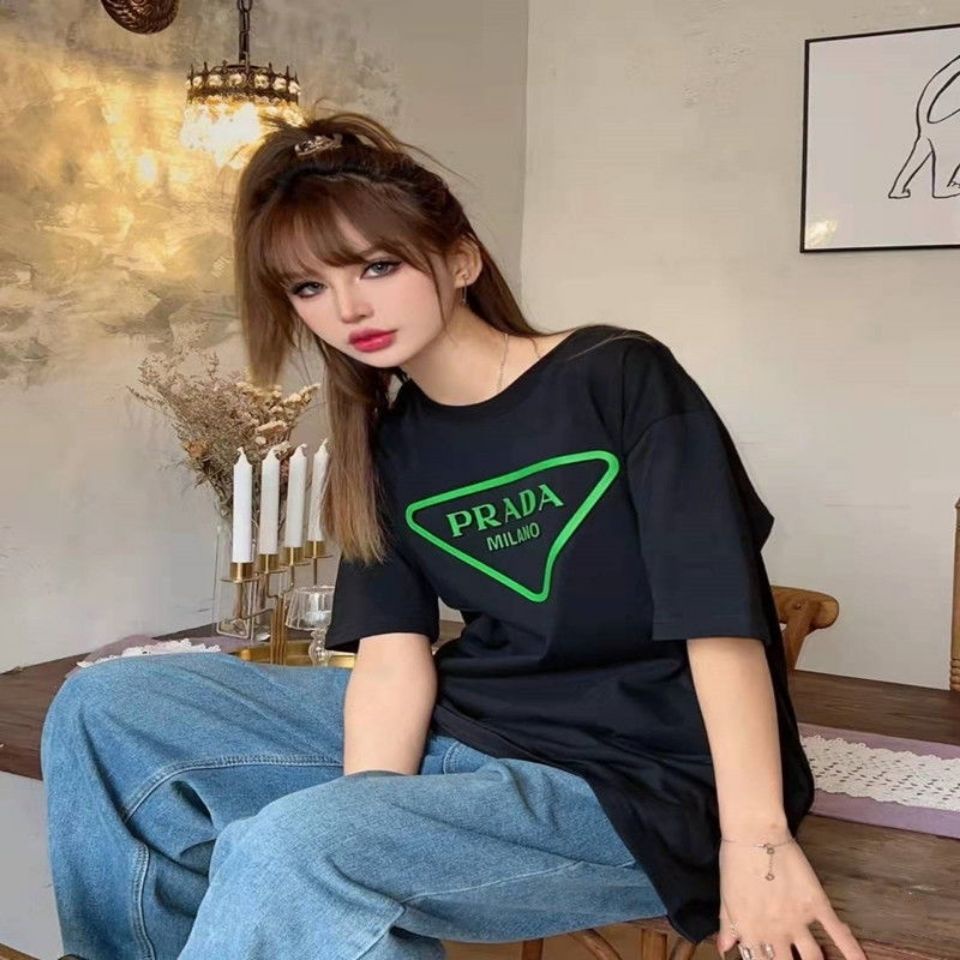 Áo Thun Tay Ngắn In Chữ Prada 22ss Phong Cách Châu Âu Thời Trang Cho Nam Và Nữ