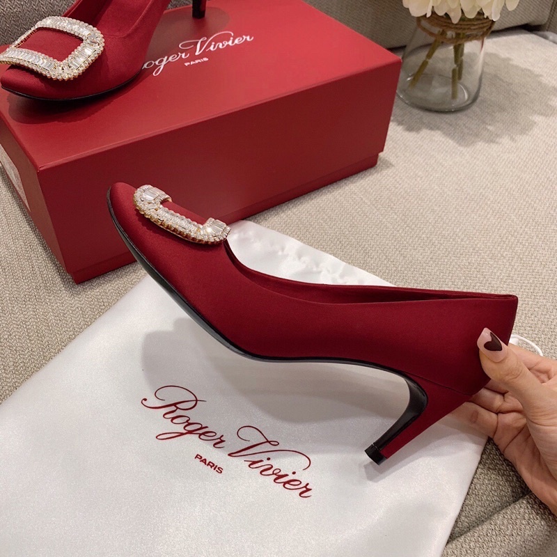Giày cao gót 6.5cm mũi tròn thiết kế siêu sang thương hiệu Roger Vivier cao cấp da thật
