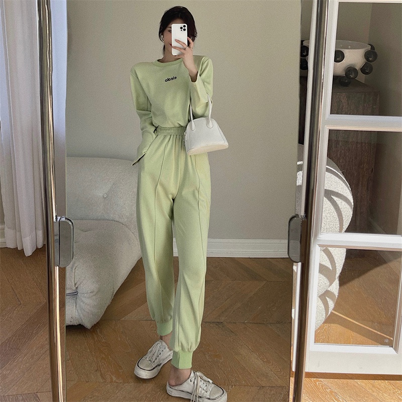 Bộ Nỉ Nữ Dài Tay Dây Rút Eo In Chữ Eleclo Kèm Quần Dài Bo Gấu Ulzzang Thời Trang Sugal QA NU 025V1