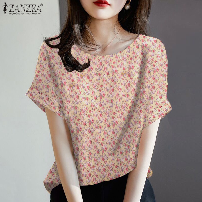 Áo Zanzea tay ngắn dáng rộng in họa tiết phong cách cổ điển thời trang cho nữ