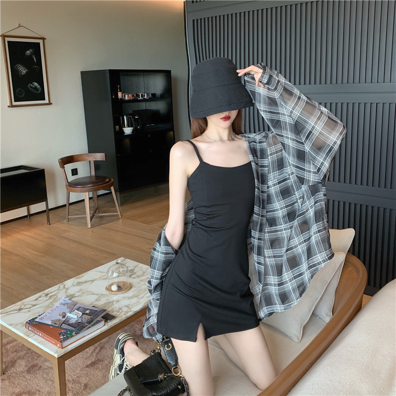 Set Áo Sơ Mi Ca Rô Dài Tay + Đầm Yếm Thời Trang Nữ | BigBuy360 - bigbuy360.vn