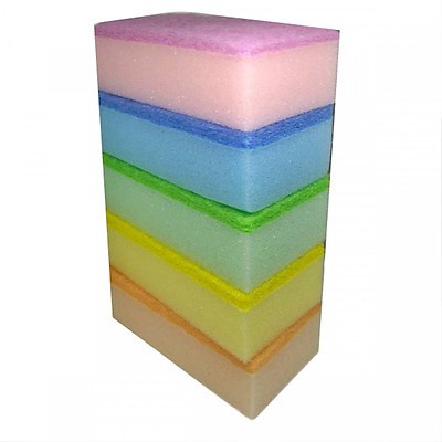 Miếng Mút Xốp Rửa Chén Bát Tạo Bọt 1 Mặt Ráp Color Soft Sponge Set 5 Miếng Nhật Bản