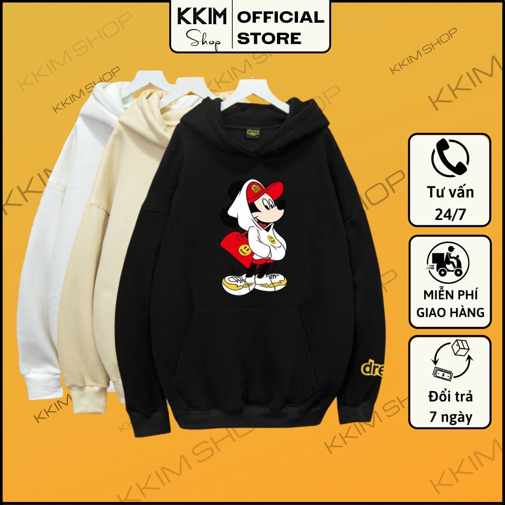 Áo Nỉ HOODIE Drew House, Be Đen Trắng, Form RỘNG chuẩn Xu Hướng, nỉ bông Cao Cấp Unisex Nam Nữ, xuongkkim