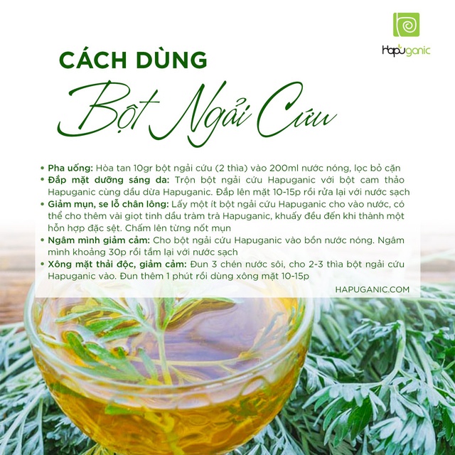 Bột Ngải Cứu Nguyên Chất Hapu Organic Từ Ngải Cứu Sấy Lạnh Thiên Nhiên