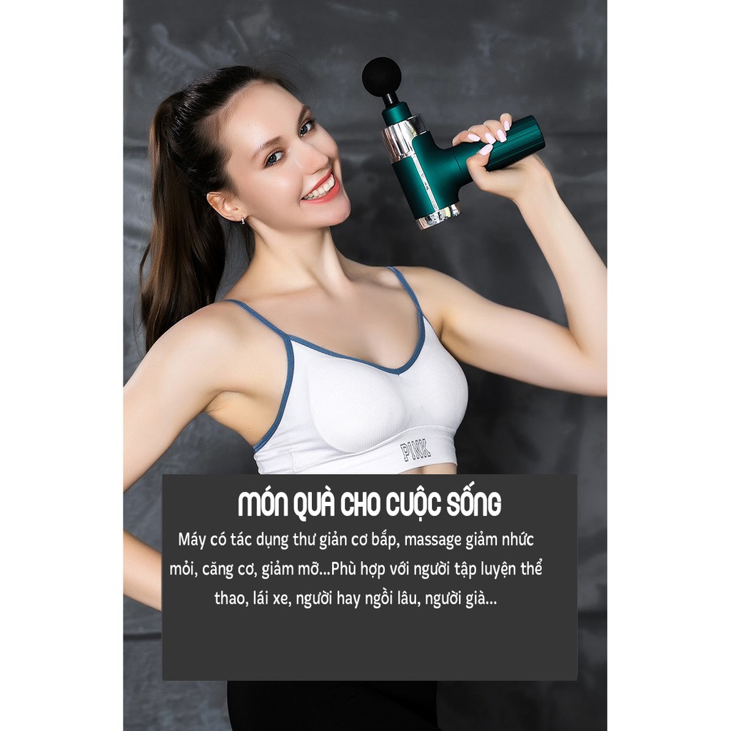 Súng Massage Cầm Tay 4 đầu, 30 cường độ rung FASCIAL GUN PS-008 - Giảm đau mỏi cơ bắp hiệu quả