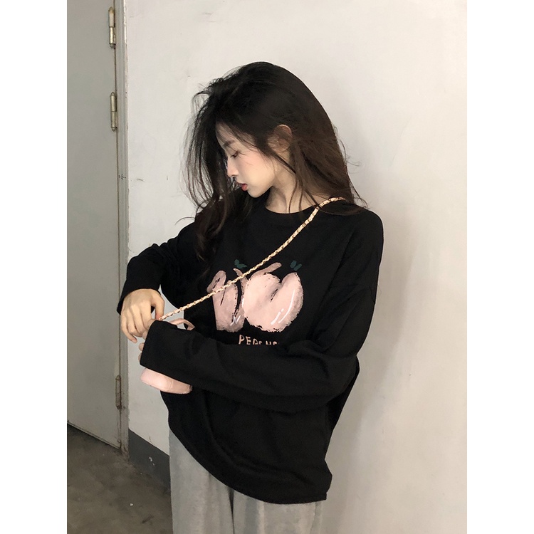 Áo thun cotton tay dài dáng rộng phong cách thời trang Hàn Quốc dành cho nữ