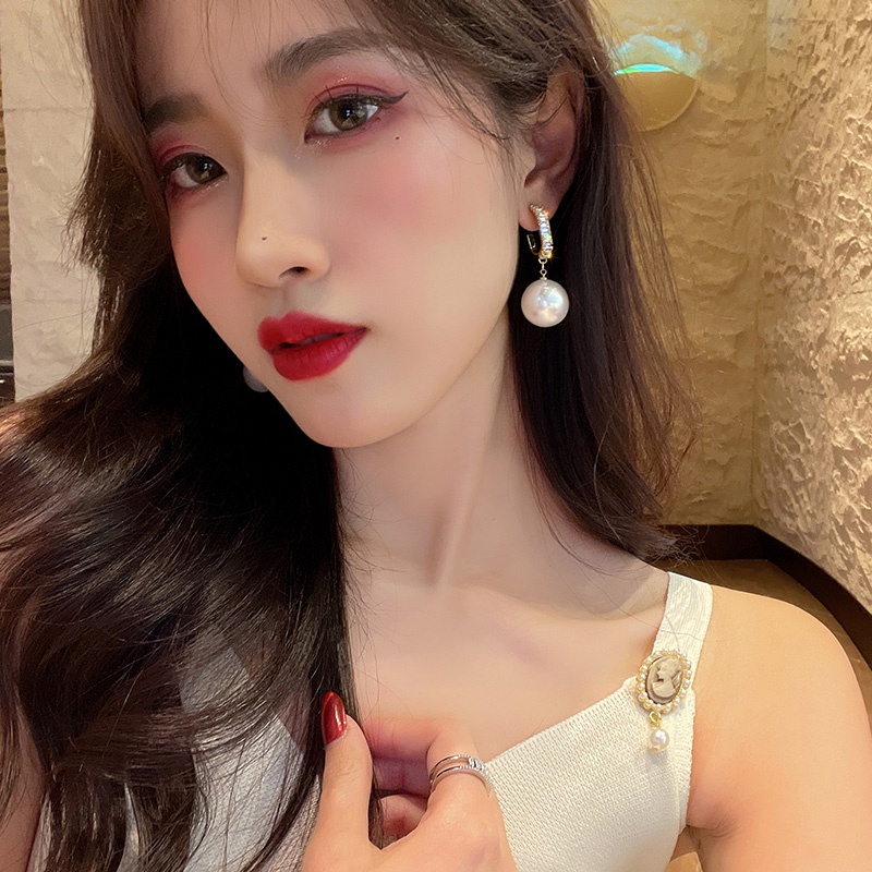 Bông tai mạ bạc 925 hình học đính kim cương và ngọc trai xinh xắn