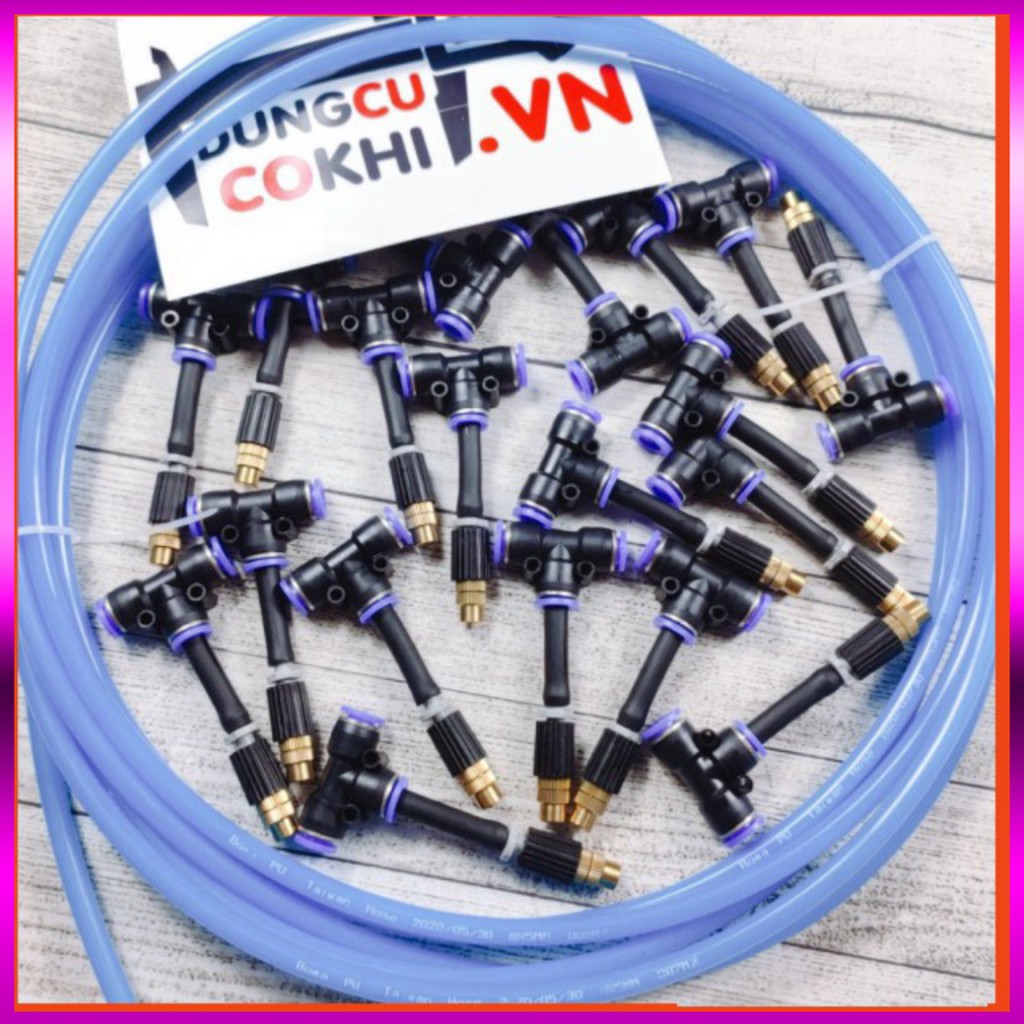 [GIÁ TỐT] 25m dây + 20 Béc phun sương 1 tia đồng, nối nhanh chữ Tê 8mm dùng tưới cây, tưới lan