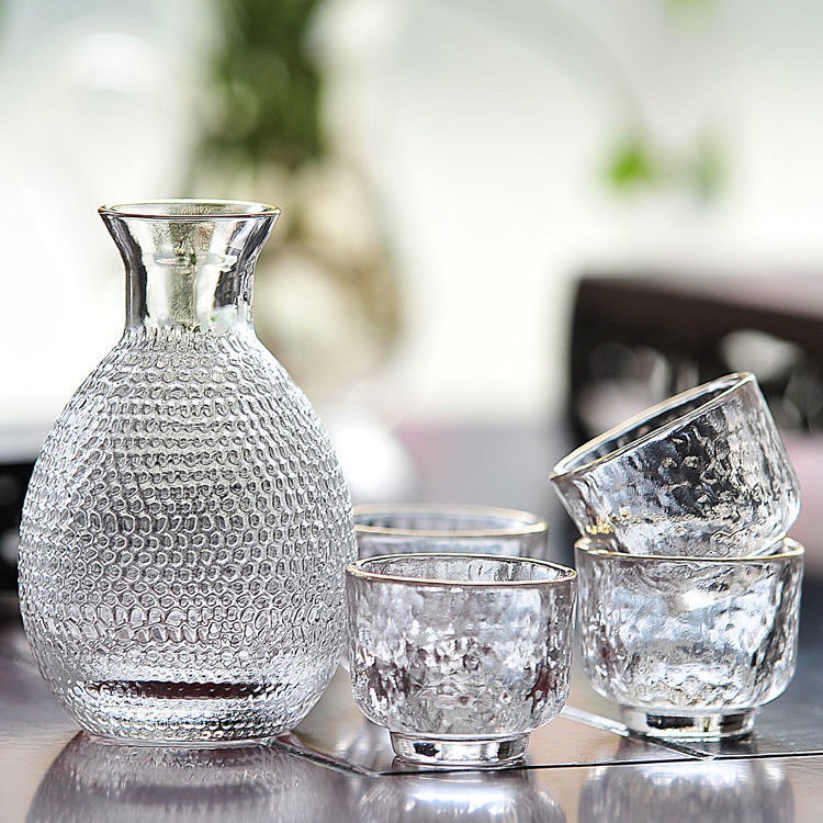 Day Style nồi rượu sake bộ thủy tinh rượu gạo ấm hơn lẩu nhà một hoặc hai ly rượu trắng sáng tạo búa dập cạnh vàng