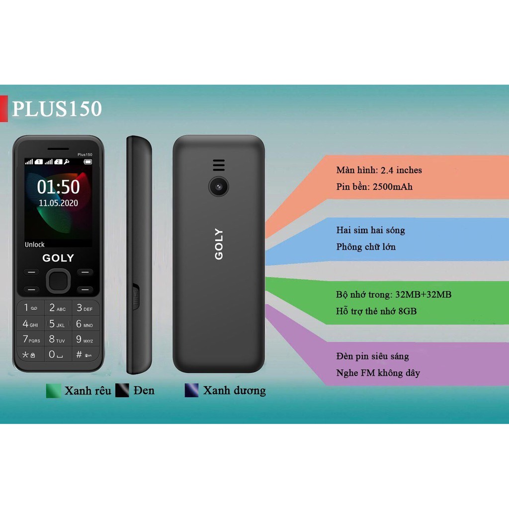 Điện thoại Goly 150 Plus - 2 sim 2 sóng - Pin trâu - Hàng chính hãng | WebRaoVat - webraovat.net.vn