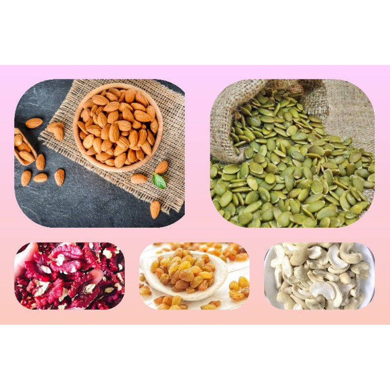 MIX 5 LOẠI HẠT 100GR (óc chó đỏ, hạt điều, nho khô, bí xanh, hạnh nhân) | BigBuy360 - bigbuy360.vn