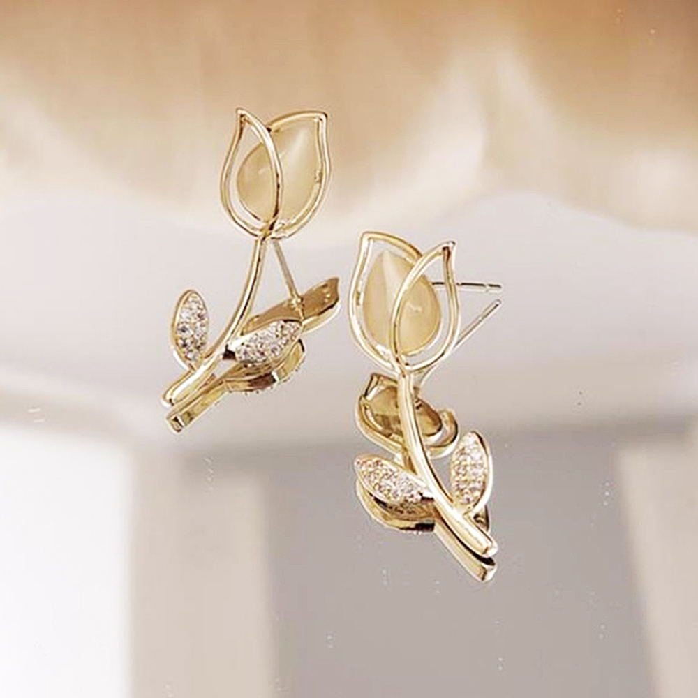 Hoa Tai Hình Hoa Tulip Đính Đá Thời Trang Sang Trọng Cho Nữ