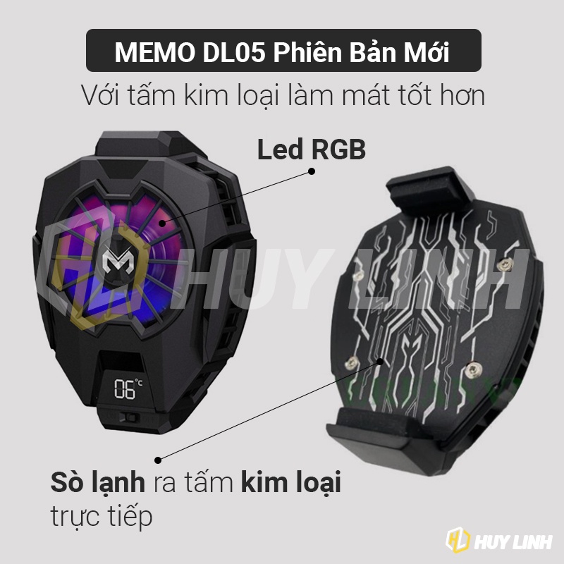 Quạt tản nhiệt Memo DL05 - Có màn hình hiển thị nhiệt độ và Led RGB siêu đẹp 700Mah - Tặng kèm găng tay cảm ứng