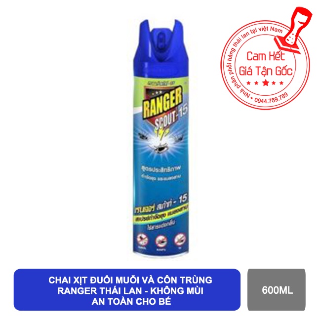 Chai xịt diệt đuổi muỗi kiến gián và côn trùng RANGER không mùi thái lan 600ml