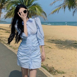 Đầm váy sơ mi kẻ sọc (ảnh video thật)