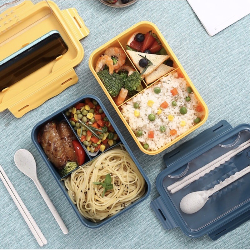 HỘP CƠM 3 NGĂN KÈM MUỖNG ĐŨA LÚA MÌ - HÀNG LOẠI 1