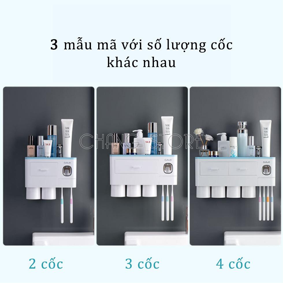 Bộ nhả kem đánh răng tự động cao cấp phân loại 2, 3, 4 cốc, Kệ để đồ nhà tắm hút chân không chắc chắn