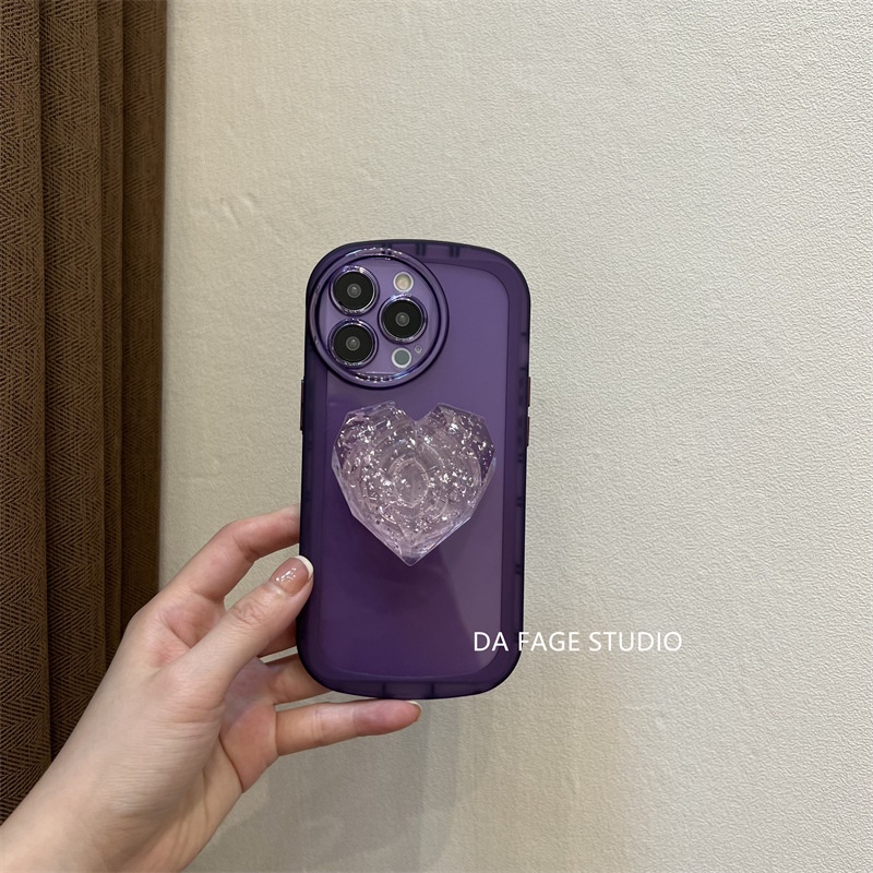 Ốp điện thoại màu đen/ tím họa tiết trái tim kèm giá đỡ thích hợp cho iPhone 12Promax 11 11promax/xsmax