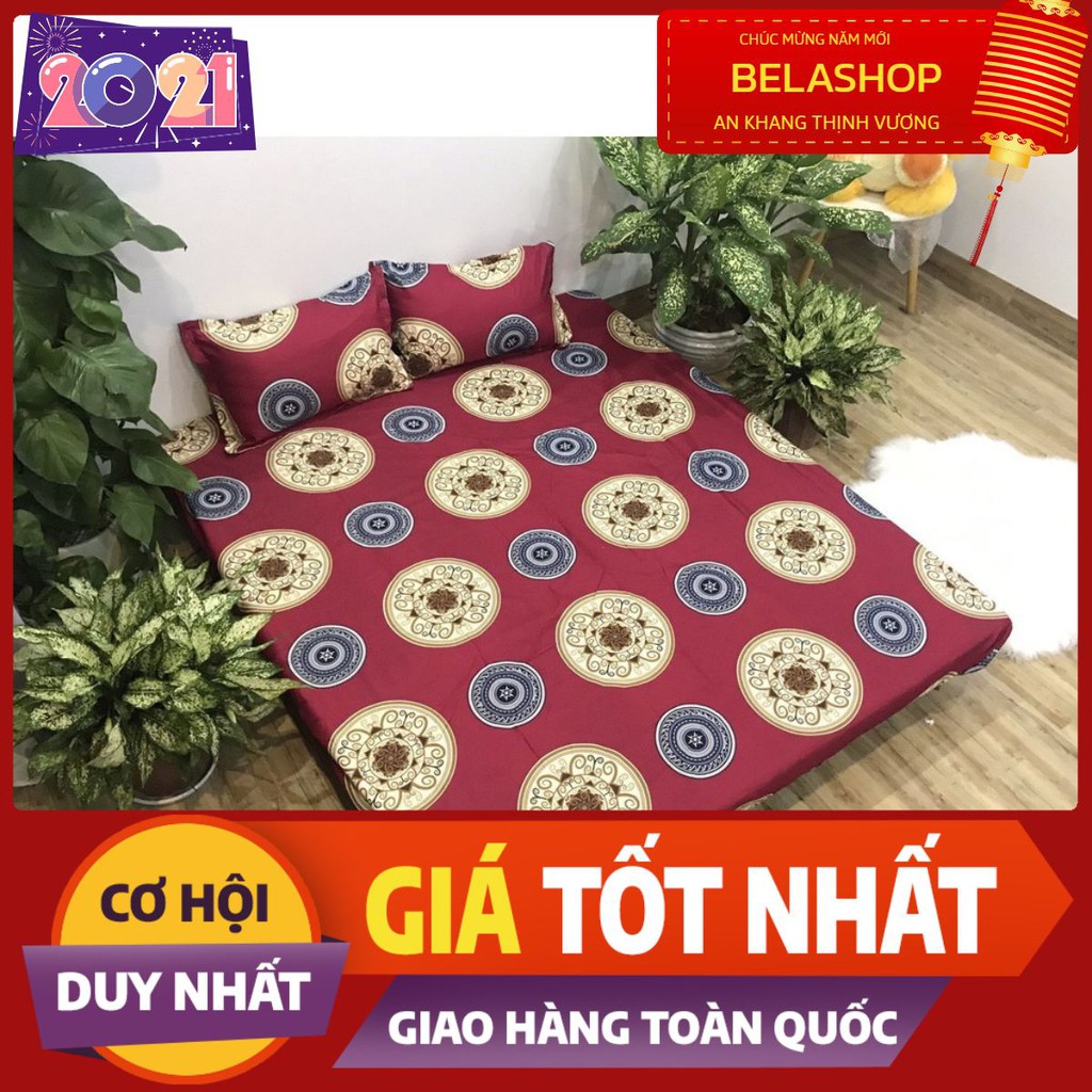 Bộ ga gối Drap 1m6 Cotton Poly Vikona mẫu trống đỏ