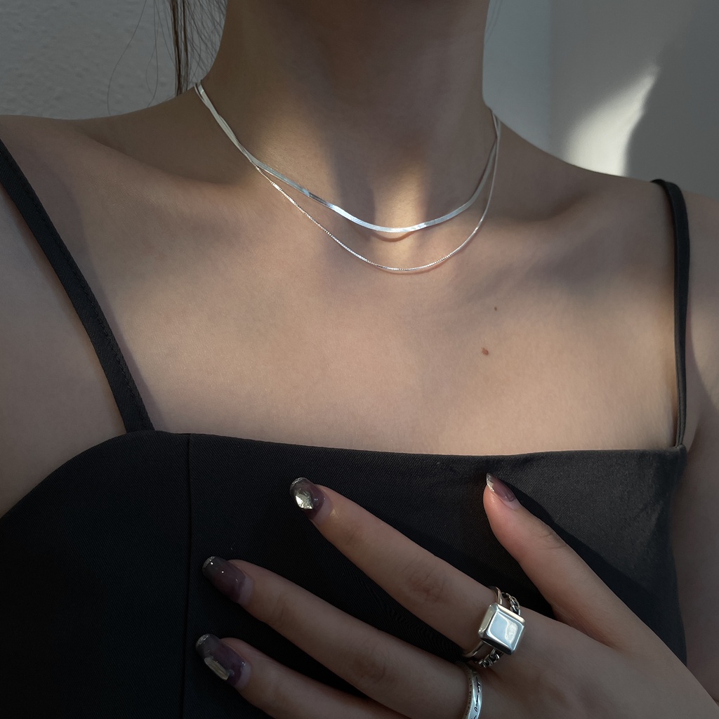 Vòng cổ hai lớp sợi xương rắn thiết kế đơn giản và đa năng phong cách thời trang cho nữ