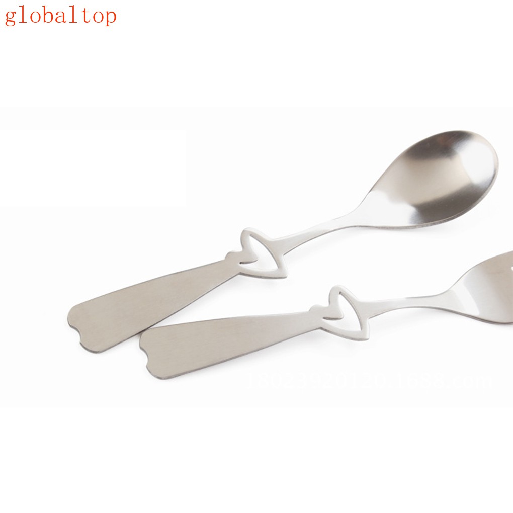 Thìa họa tiết trái tim rỗng tay cầm dài bằng thép không gỉ dùng khuấy trà cà phê món tráng miệng đồ ăn nhẹ