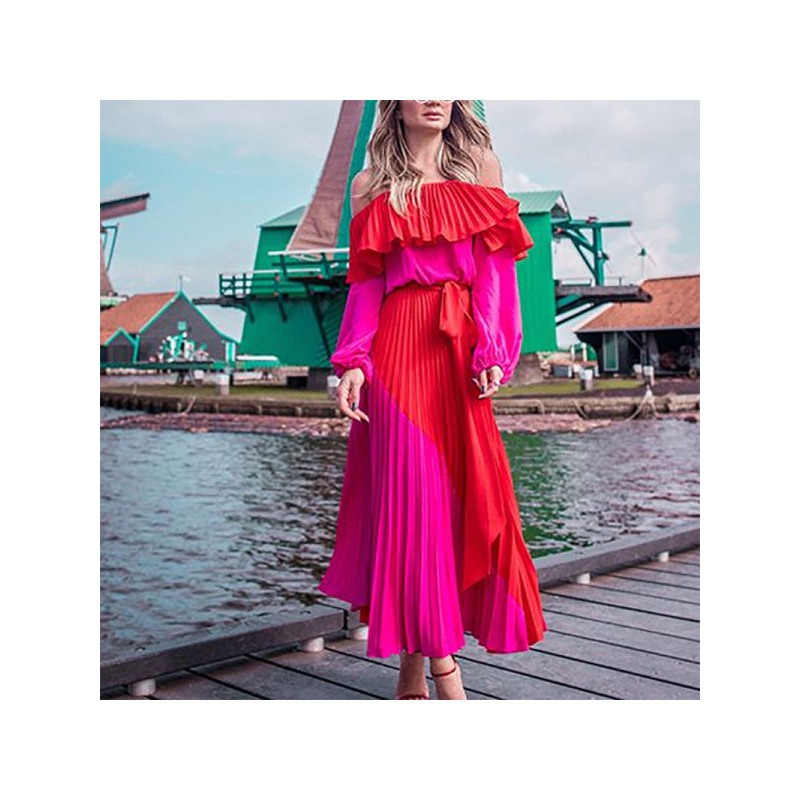 ĐẦM MAXI VÁY MAXI TRỄ VAI TAY BỒNG DẬP LI ĐỎ PHỐI HỒNG CÁNH SEN HÀNG QUẢNG CHÂU | BigBuy360 - bigbuy360.vn