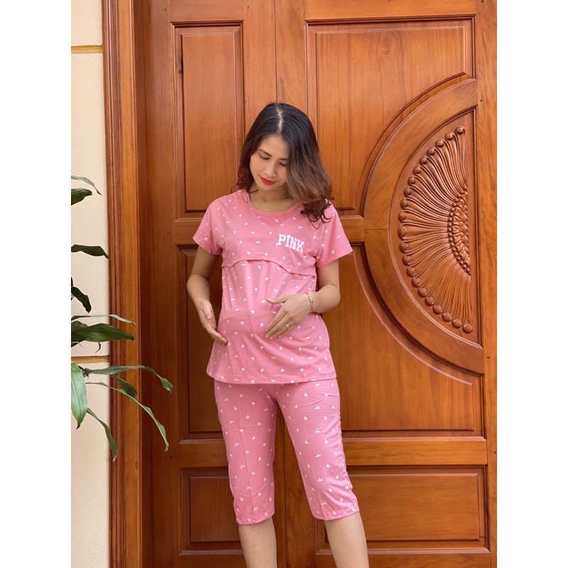 Bộ bầu pink- bộ ngố mở lắp mặc bầu và sau sinh