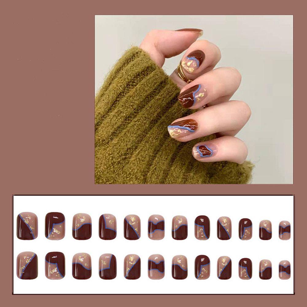 Móng Tay Giả Ngắn Dạng Nhấn Bất Đối Xứng Thời Trang Có Thể Tháo Rời