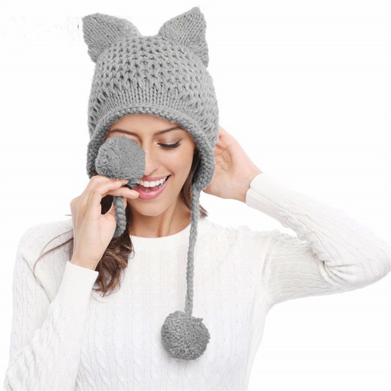 Mũ Len Beanie Tai Mèo Dễ Thương Cho Nữ