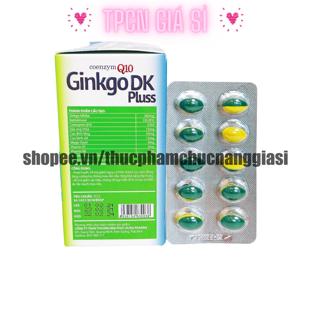 Viên uống bổ não GINKGO DK PLUS tăng cường trí nhớ, tuần hoàn máu não – Hộp 100 viên