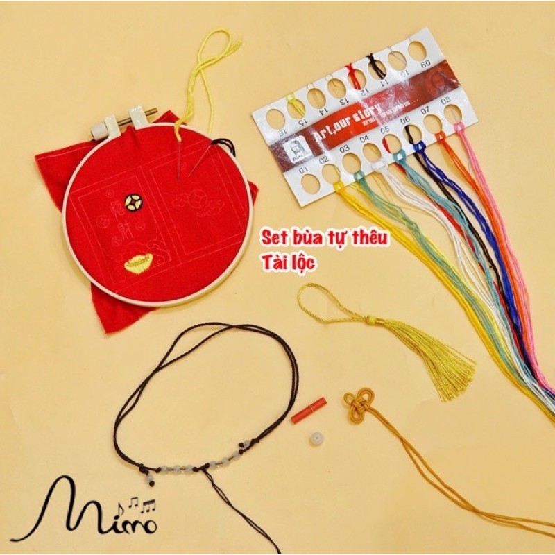 Bộ kit thêu túi thơm may mắn omamori Túi may mắn tự thêu handmade xinh xắn Cầu Phúc Bình An Đỗ Đạt May Mắn