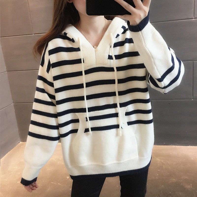 Áo Hoodie Dài Tay Form Rộng Họa Tiết Kẻ Sọc Thời Trang Xuân Thu