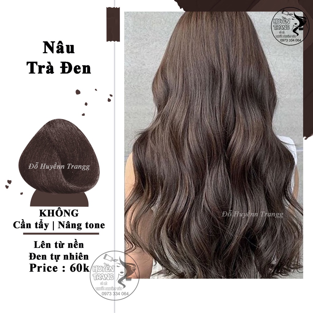 Thuốc nhuộm tóc màu NÂU TRÀ ĐEN tặng kèm oxy trợ nhuộm găng tay mũ trùm và HDSD