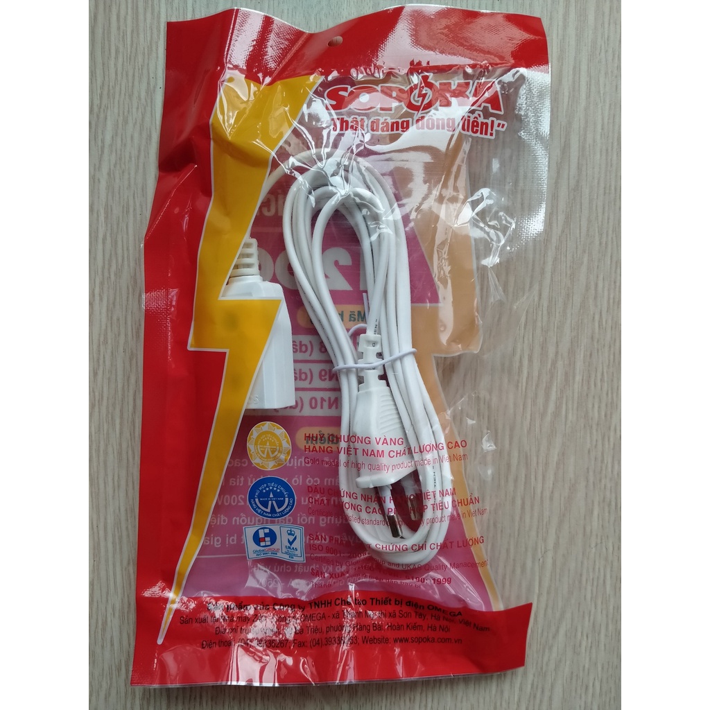Dây Nguồn Phích Cái - Phích Âm N8 SOPOKA Chịu Tải 1200W Dài 2.3 Mét