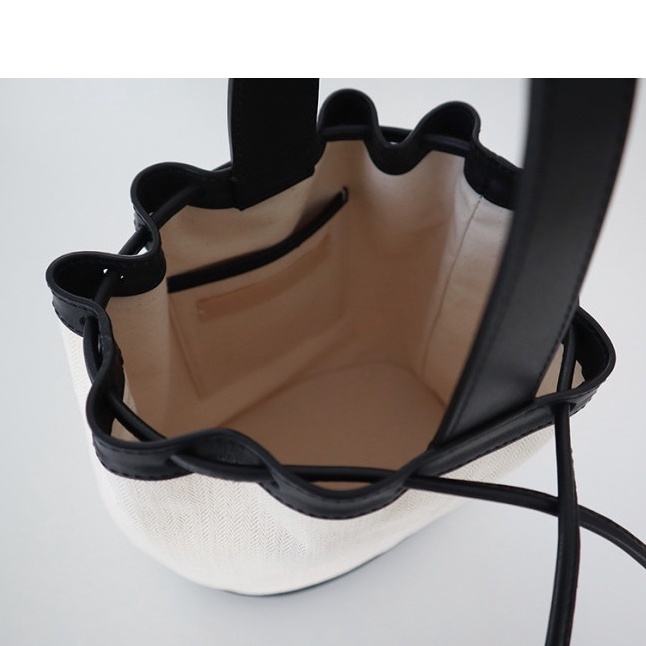 Túi đeo vai vải canvas phối da dây rút kiểu Hàn Quốc thời trang 2023