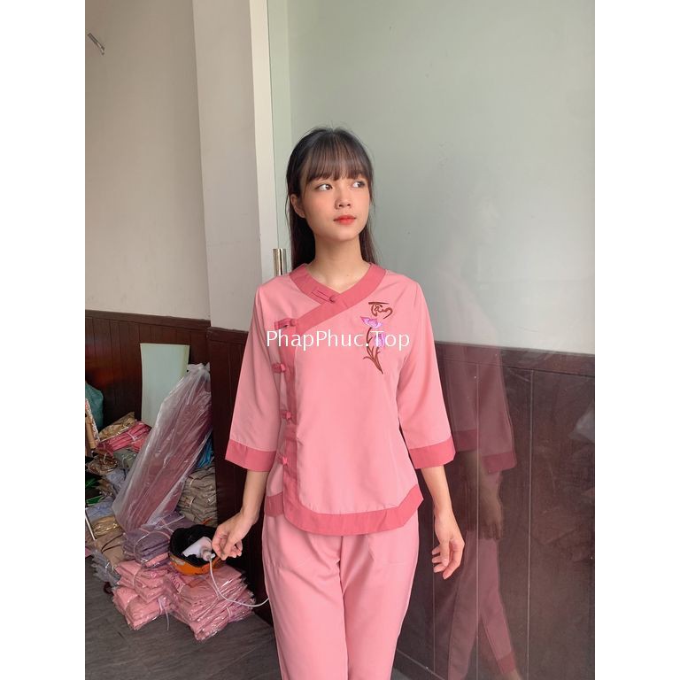 Đồ lam, quần áo đi chùa , đồ phật tử mẫu phối cổ tim