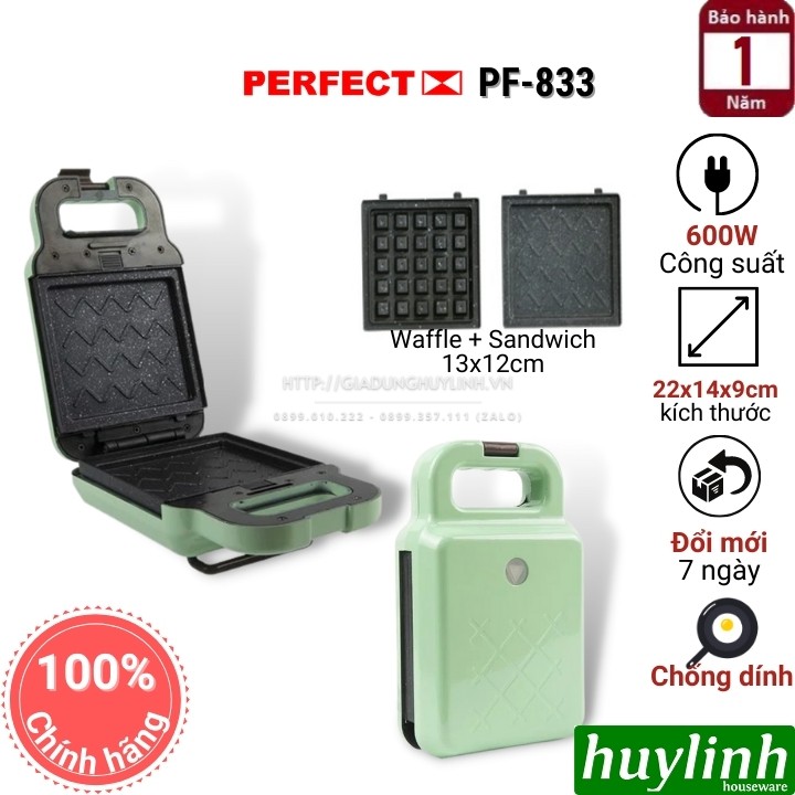 [Mã ELHAMS5 giảm 6% đơn 300K] Máy làm - nướng bánh Sandwich Perfect PF-833 - 600W