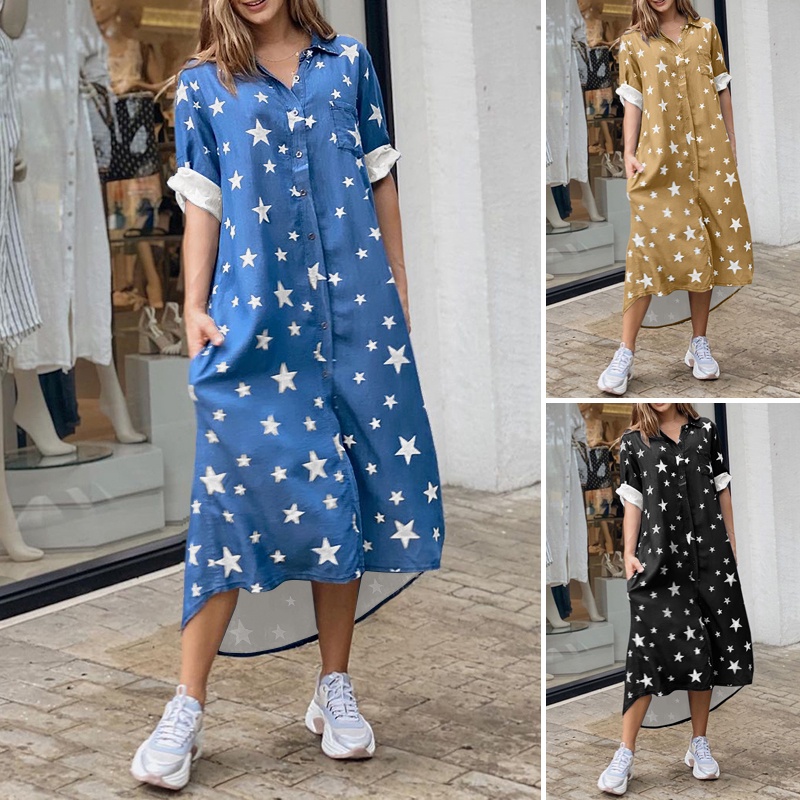 Đầm maxi Zanzea dài tay in họa tiết ngôi sao thời trang dành cho nữ